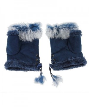 Winter Warm Fingerless Faux Suede Fur Driving Glove Mitten for Women Girl Gift - Blue - CC186NYE8NR