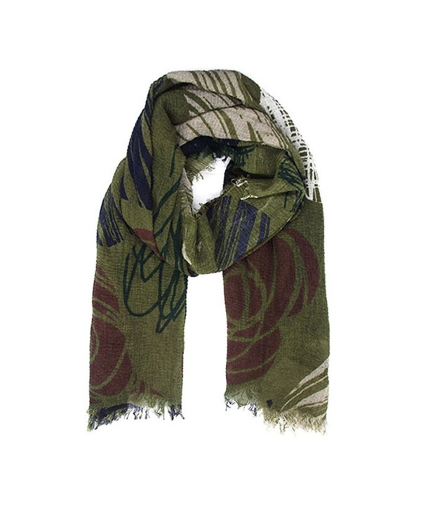 JIUMAN Womens Flowerlet Embroidery Cotton Tassels Soft Winter Warm Large Scarf - Dark Green - C718634D389