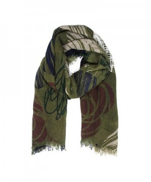 JIUMAN Womens Flowerlet Embroidery Cotton Tassels Soft Winter Warm Large Scarf - Dark Green - C718634D389