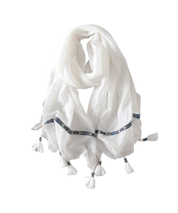 Alice Women Classy Cotton Solid Tassels Long Scarf Shawls Wraps White - C3188O67N4K