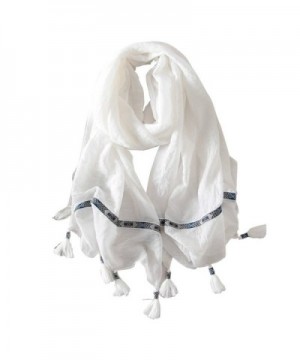Alice Women Classy Cotton Solid Tassels Long Scarf Shawls Wraps White - C3188O67N4K