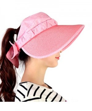 LOCOMO Women Girl Straw Summer Beach Sun Shade Visor Wide Brim Hat Cap FFH203KAK - Pink - CY11NTROEAJ