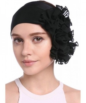 YI HENG MEI Women's Elegant Strench Chiffon Pleated Flower Hair Bands Headband Turban Cap - Black - C117Z4Z45NS