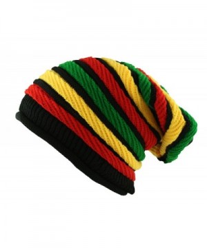 Itzu Oversized Slouch Rasta Stripes Beanie Hat Black Green Yellow Red - C511P4K9B99