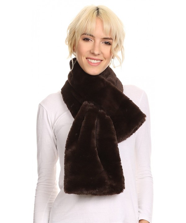 Sakkas Malen Long Rectangle Faux Fur Warm Soft Furry Wrap Around Loophole Scarf - Brown - C212MX3I97J