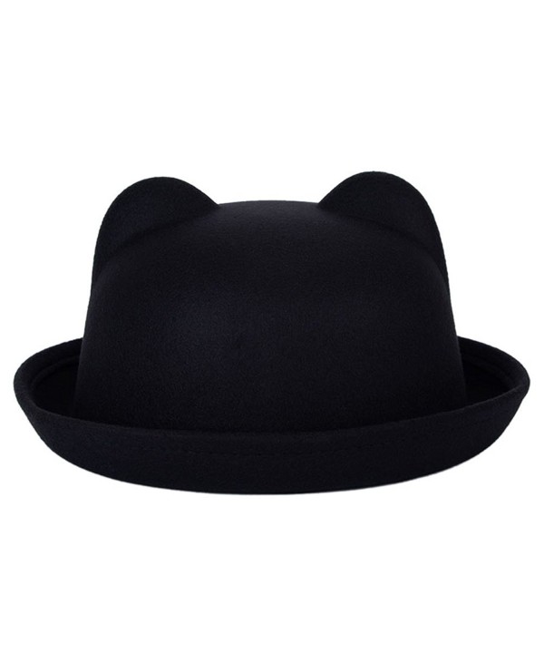 Timall Ladies Fedora Wool Brim Round Bowler Caps Derby Bow Cloche Hat Cap - Black - C112K8X5QV3