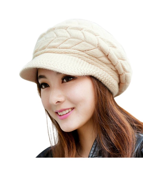 Womens Winter Warm Knitted Hats Slouchy Wool Beanie Hat Cap With Visor ...