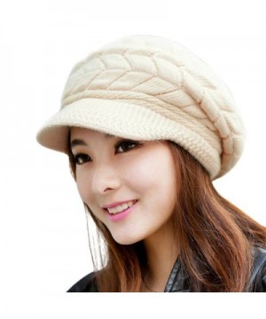 Loritta Womens Winter Warm Knitted Hats Slouchy Wool Beanie Hat Cap With Visor - C-beige - C412O59MDDI
