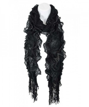 Aesthetinc Classic Solid Color Metallic Thread Ruffle Fringe Knit Scarf - Black 1 - CU12NTOT6R2