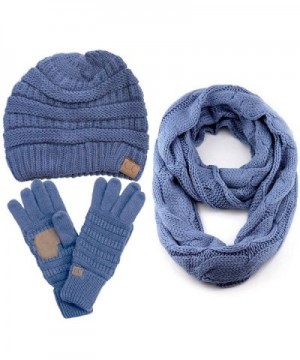 ScarvesMe CC 3pc Set Trendy Warm Chunky Soft Stretch Cable Knit Beanie Scarves Gloves Set - Denim - CN187GLEQ5R