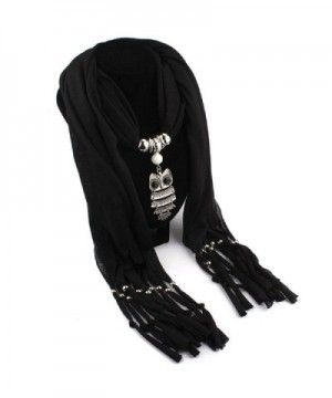 Coromose Women Owl Pendant Jewelry Decoration Tassels Scarf Shawl Wrap - Black - CH11QSI3X6D