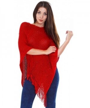 Simplicity Women's Oversize Soft Knitted Poncho / Cape - 3415_Red - CK11GQJMM1B
