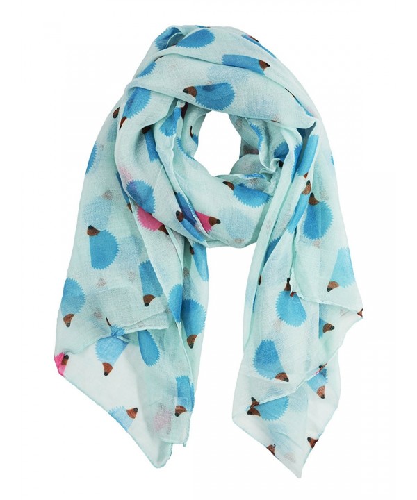 Cute Animal Wrap Scarf for Womens Fun Hedgehogs Printed Cozy Light Scarves - Blue - C4187EAZL5C