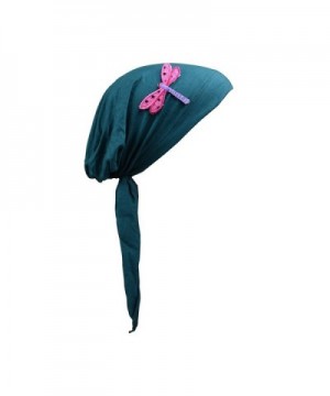 Pretied Head Scarf Sequin Dragonfly Modesty Chemo Cap - Dark turquoise - CE12OE2DC4C