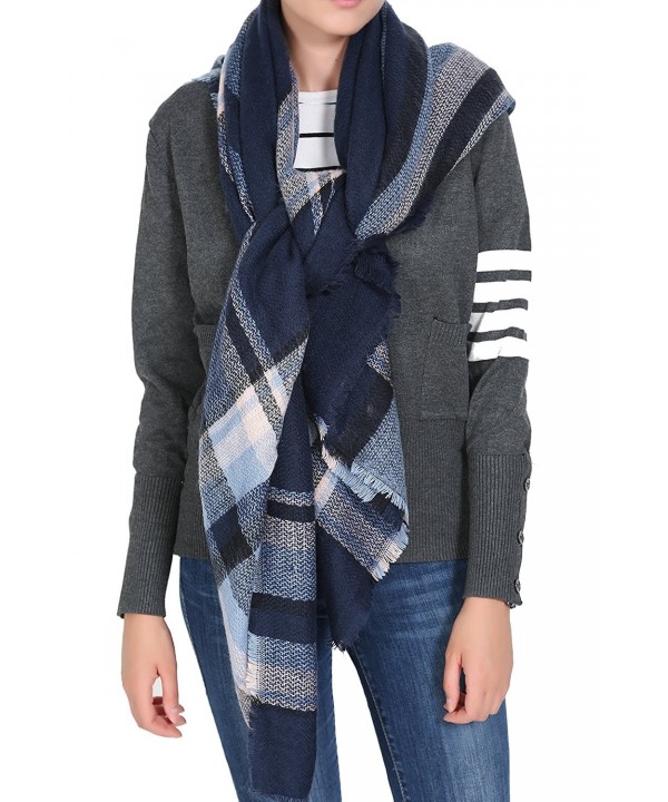 ReachMe Womens Blanket Scarves Warm Oversized Blanket Shawl Wrap Holiday Gifts - Navy Blue Mix - CJ12N5NHVVY