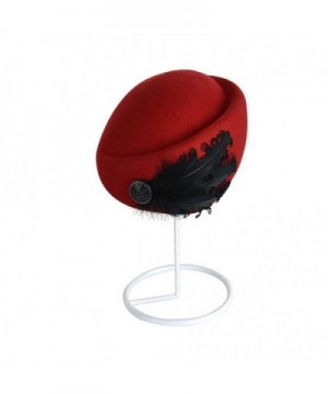 Women Beret Hats- FuzzyGreen Vintage FeatherBeret Cap Hats - Red - CE11PR21THB