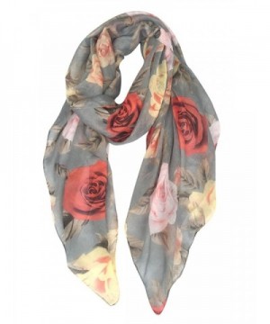 GERINLY Rose Blossom Print Scarf for Women Cozy Shwal Wrap -Various Colors - Gray - CE186C6CDT7
