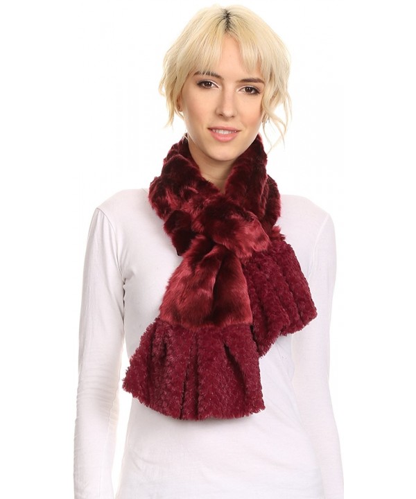 Sakkas Nadia Long Thin Soft Warm Comfort Faux Fur Scarf With Flare Ruffle Ends - Burgundy - C412MWYCO7A