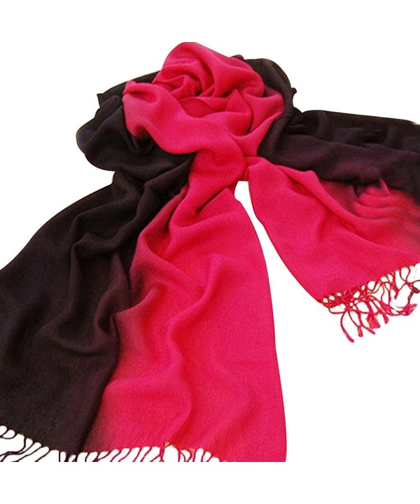 Gotoole Winter Women Gradient Color Soft Pashmina Warm Neck Wrap Tassel Scarf - Red Black - CT12OBMHECU