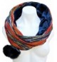 Terra Nomad Women's Velvet Lined Snood Infinity Loop Circle Scarf w/ Pom Poms - Orange/Vintage Blue - C411B516WE3