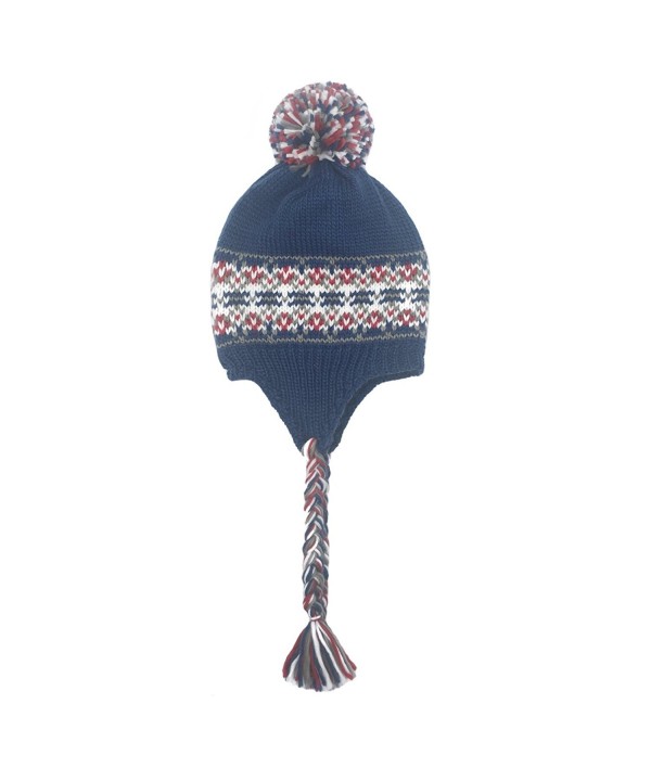Ofoot Adult-Child Knitted Color Yarn Cap with Ear Cover - POM POM Hat - Navy - CO186543HG2
