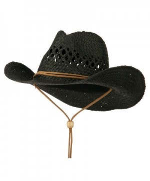 Adjustable Chin Strap Cowboy Hat - Black - CD11VTJ2CT5