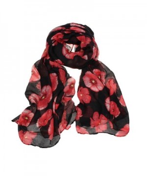 Deamyth Women Red Poppy Flower Printing Voile Scarf Long Wraps Shawl Stole Headscarf - A - C512O9QEX7T