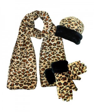 Leopard Print Fleece 3-Piece Hat Scarf & Gloves Matching Winter Set - CB187CZT2UO