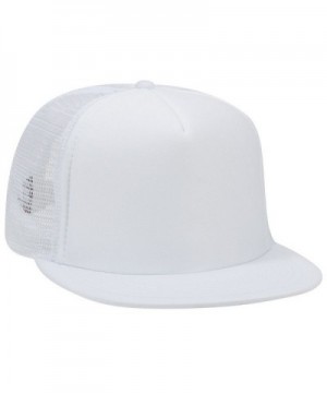 Otto Snap Round Flat Visor High Crown Mesh Back 5 Panel Trucker Snapback - White - CY12FN77OF5