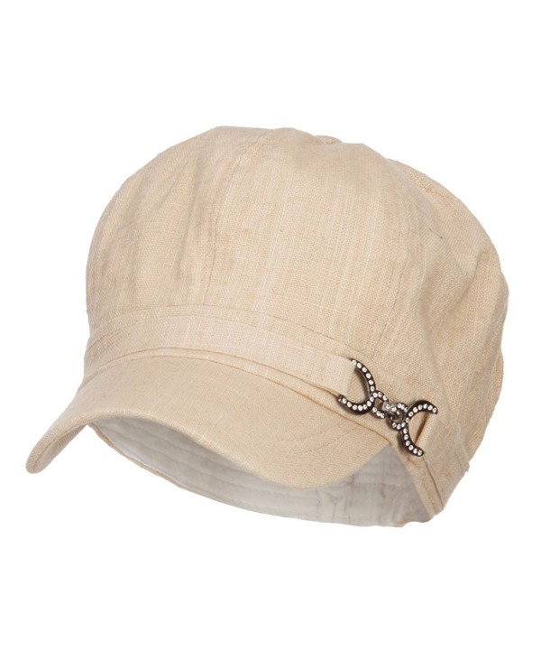 Women's Buckle Band Newsboy Hat - Natural - C112ENSCX2J