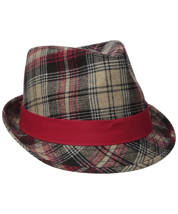 Henschel Men's Wool Blend Plaid Fedora With Solid Band and Loop - Red - CW12H9AJSPR