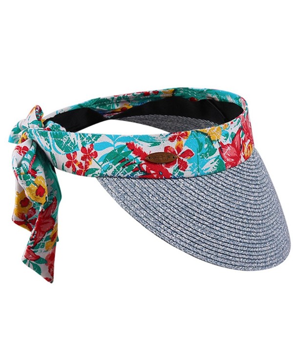 Home Prefer Women's Sun Hat Wide Brim Visor Hat Sun Protection Hat With Elastic - Blue - C717YIHCG4M