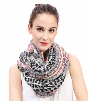 Lina & Lily Boho Elephant Print Women's Infinity Scarf Lightweight - White & Black & Red - C612M13L7UH