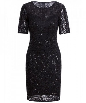 Vijiv Vintage 1920s Gatsby Sequin Beaded Lace Cocktail Party Flapper Dress With Sleeves - Black - C2187AKNXYZ