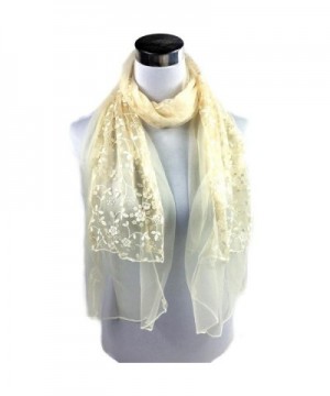 Oksale Women Soft Floral Embroidered Lace Neck Scarf Scarve Wrap Shawl - Beige - CM12O3I3ML3