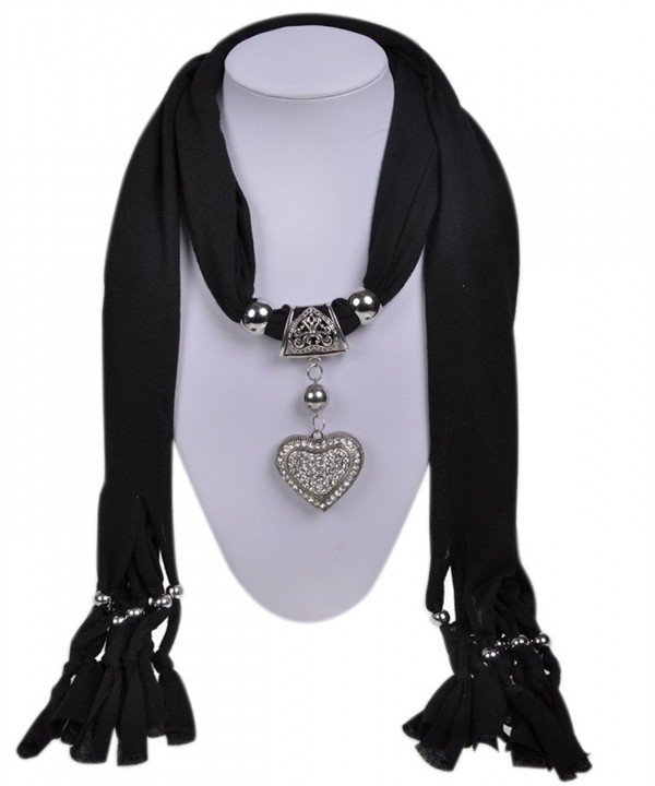 Wishcart Heart Jewellery Pendant Scarf Necklace Scarves - Black - CX12G85NPVX