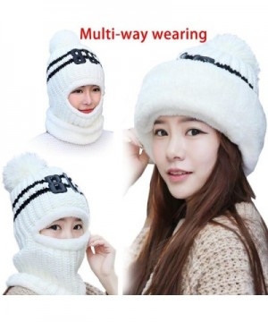 Windproof Neck Warmer Ski Face Mask Fleece Hat Balaclava Beanies 3-In-1 Women - White - CX187LK8YQU
