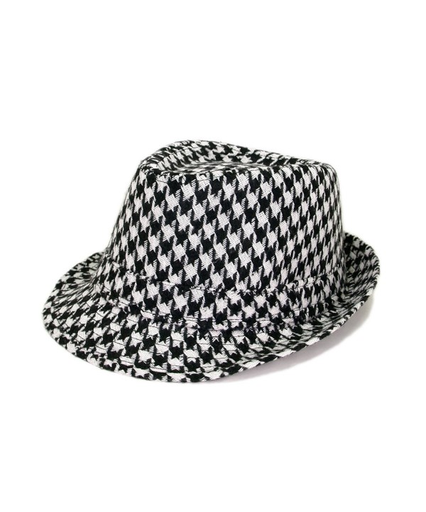 Unisex Classic Houndstooth Fedora Hat - Different Colors Available - Black & White - C911G2UB8IH