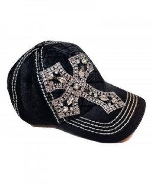 Olive & Pique Women's Rhinestone Cross Quilted Bling Baseball Cap - Black - CS17YC299Y7