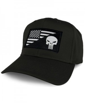 Armycrew XXL Oversize Black White Punisher USA Flag Patch Solid Baseball Cap - Black - C21804LRELI