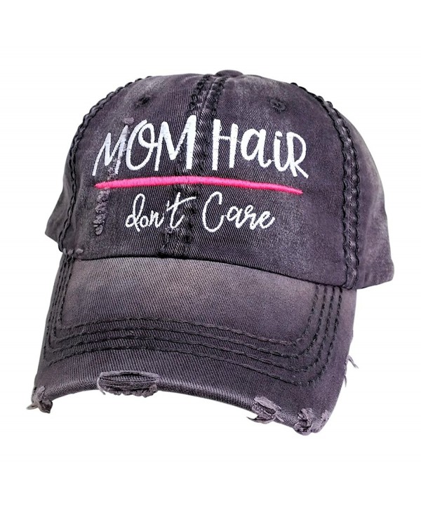 Loaded Lids Women's Mom Hair Don't Care Embroidered Baseball Cap - Grey/White/Pink - CT186WXUZT2