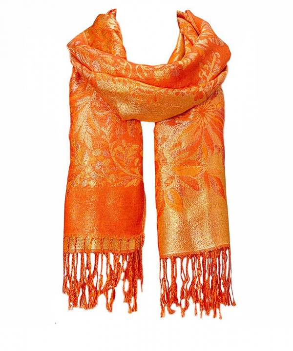 Fashion Lightweight Floral Fashion Lace Fringe Scarf Wrap Pashmina Shawl wrap Stole for Women - Orange - CM184XWZI6H