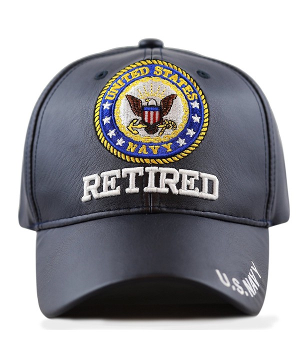 THE HAT DEPOT Official Licensed 3D Embroidered Soft Faux Leather Retired Cap - U.s.navy-navy - C212N73364D