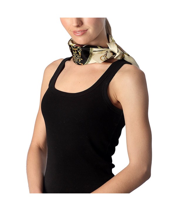 Women's Luxury 100% Silk Multi-ways Neckerchief Small Square Scarf with Brooch. - 7013 - C618206ADG0