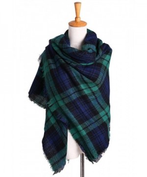 Women's Oversized Plaid Blanket Scarf Checked Warm Tartan Pashmina Wrap Shawl - Green - CU18646I99U