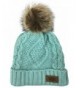 Plum Feathers Soft Thick Faux Fur Pom Pom Fleece Lined Skull Cap Cuff Beanie - Mint Cable - CS1805DCD87