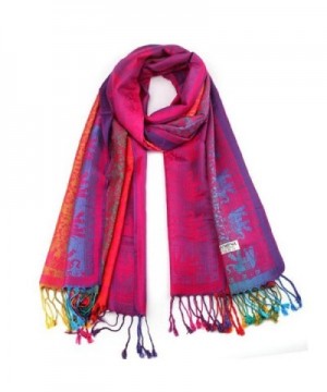 Welcomeuni Hot Lady Women Double Sided Elephant National Wind Scarf Wrap Shawl - Hot Pink - CM12876412X