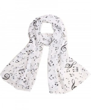 Yonger Women's Music Note Print Chiffon Long Scarf Wrap Shawls - white - CY11QEIEHYT