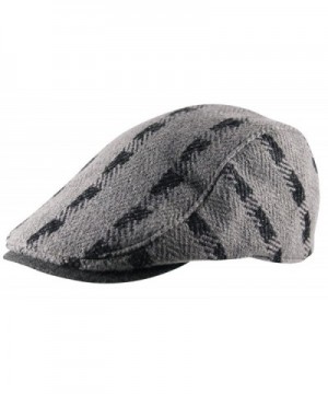 Men's Flat Cap Hat Cheviot Stripe Pre Curved Lined Gatsby Golf Newsboy Wool Mix - Grey and Black - CI12O5915KI