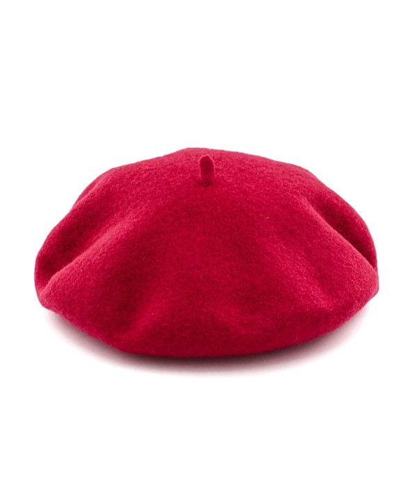 JOOWEN Women's Vintage Plain Beret Hat Girls Wool Warm Beanie Cap - Red - CC12NAYS5I7
